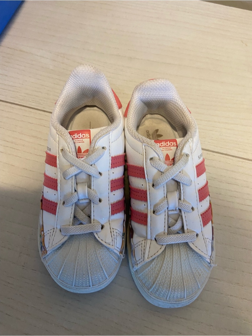 adidas Kids White and Pink Three-Stripe Sneakers